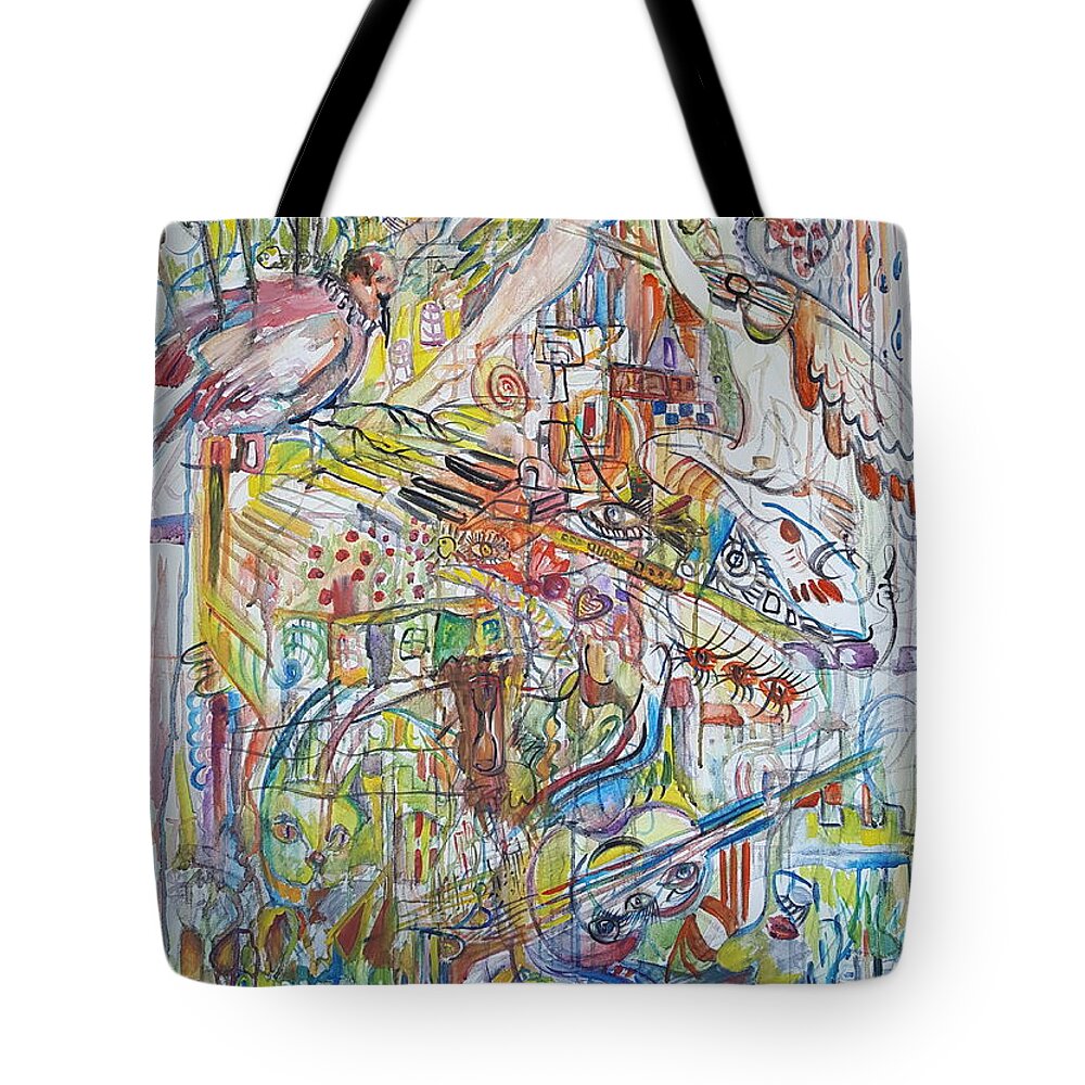 Abstract Tote Bag featuring the painting Love And Music by Rita Fetisov