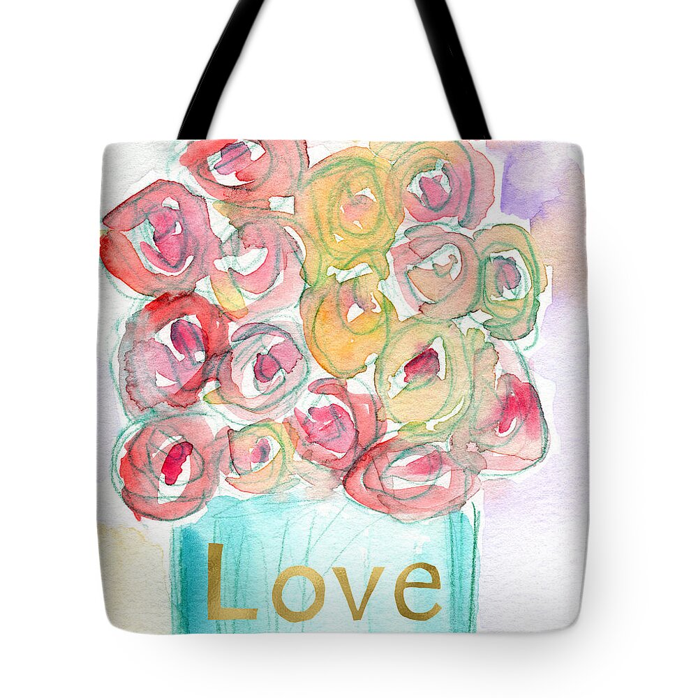 Roses Tote Bag featuring the mixed media Love and Roses- Art by Linda Woods by Linda Woods