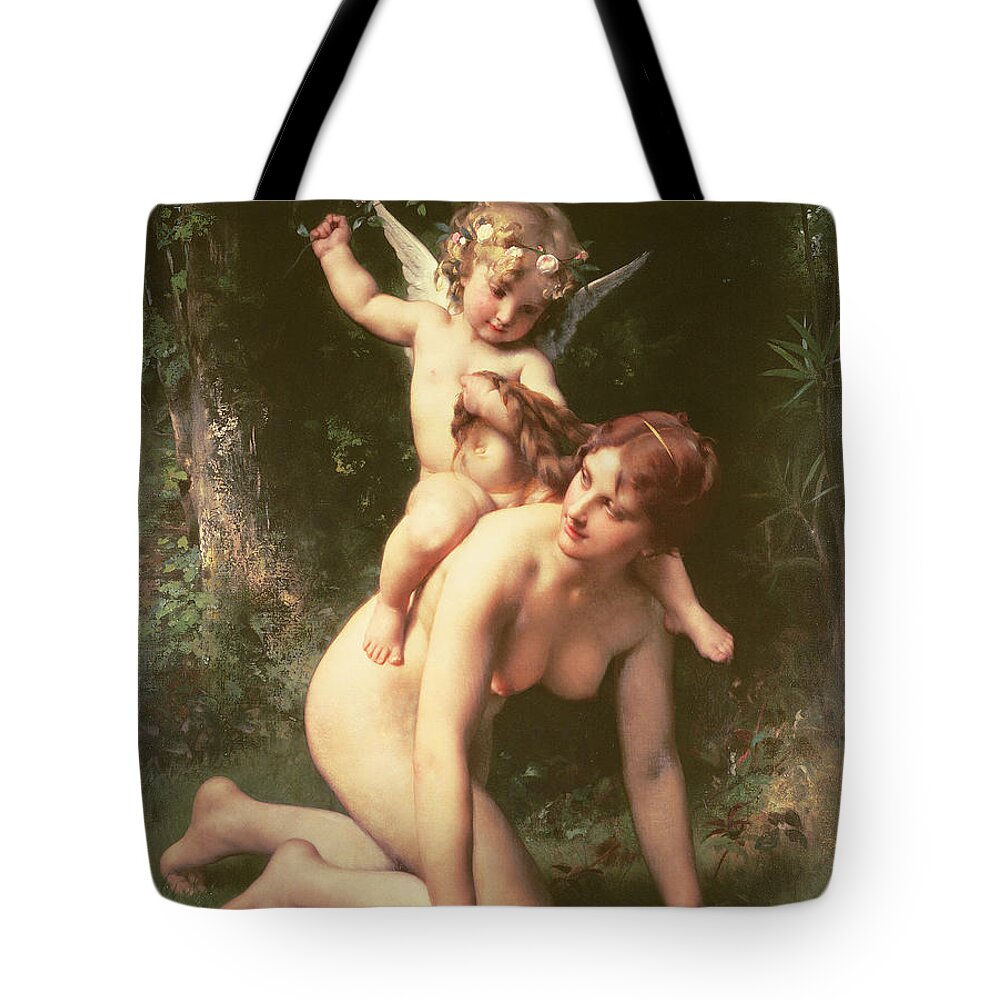 Cupid Tote Bag featuring the painting Love Conquers by Leon Bazile Perrault