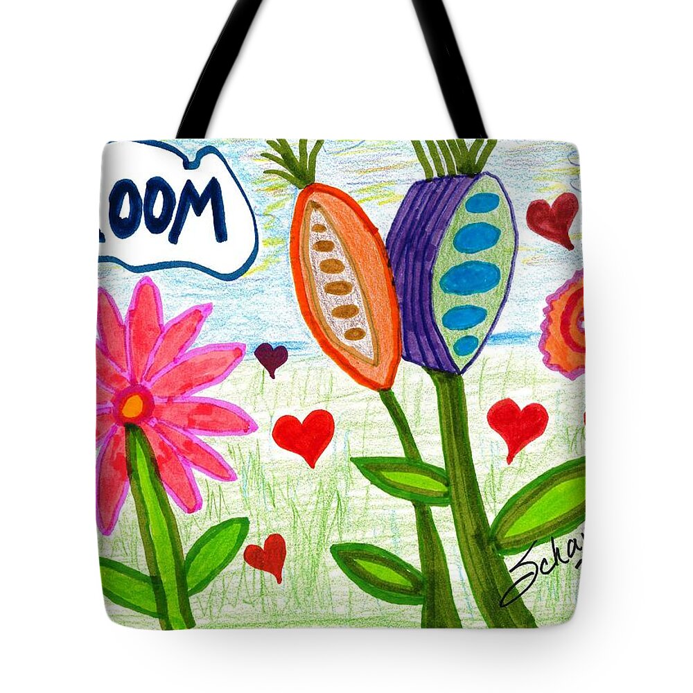 Drawing Tote Bag featuring the drawing Love in Bloom by Susan Schanerman