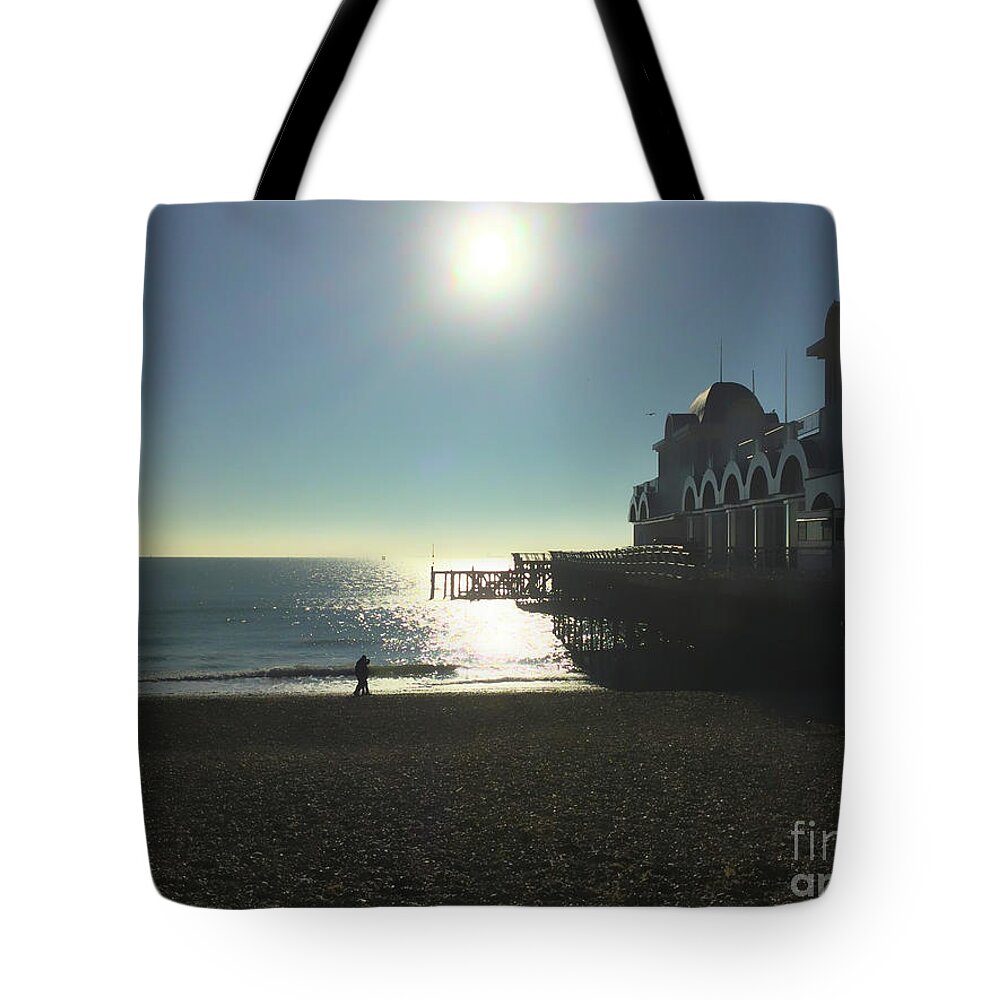 Sun Tote Bag featuring the digital art Love in Southsea by Andrew Middleton