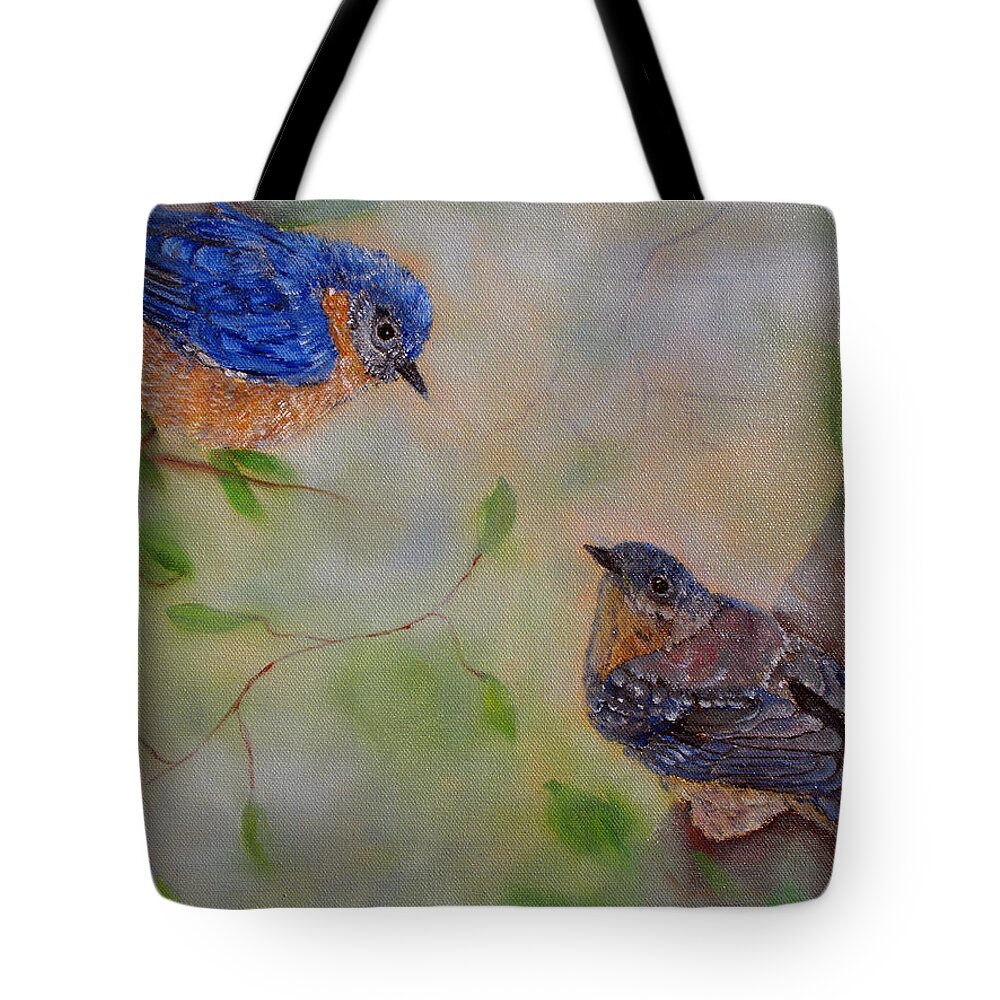 Bluebird Tote Bag featuring the painting Love Is In The Air by Loretta Luglio