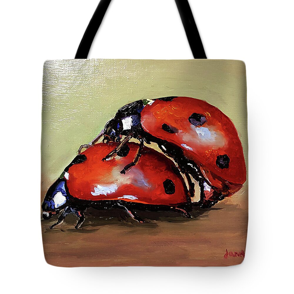 Ladybugs Tote Bag featuring the painting Love by Janet Garcia