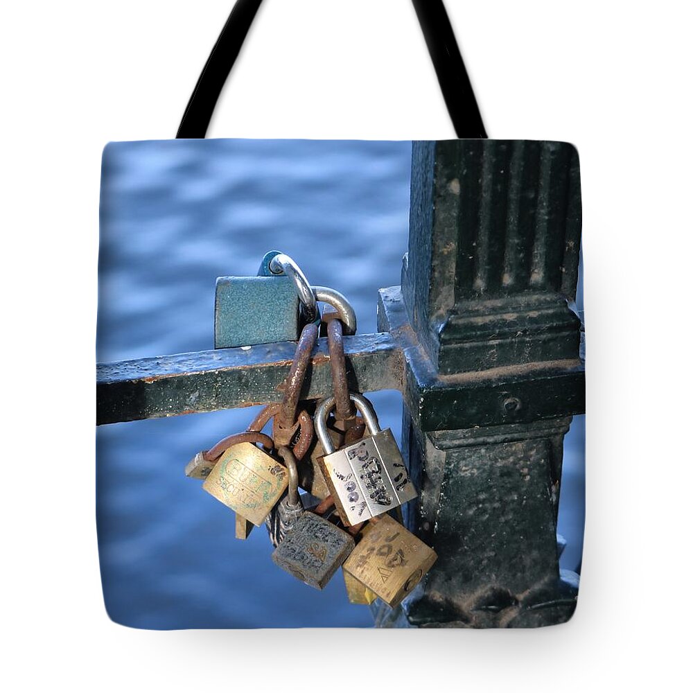 Lock Tote Bag featuring the photograph Love Lock by Gia Marie Houck