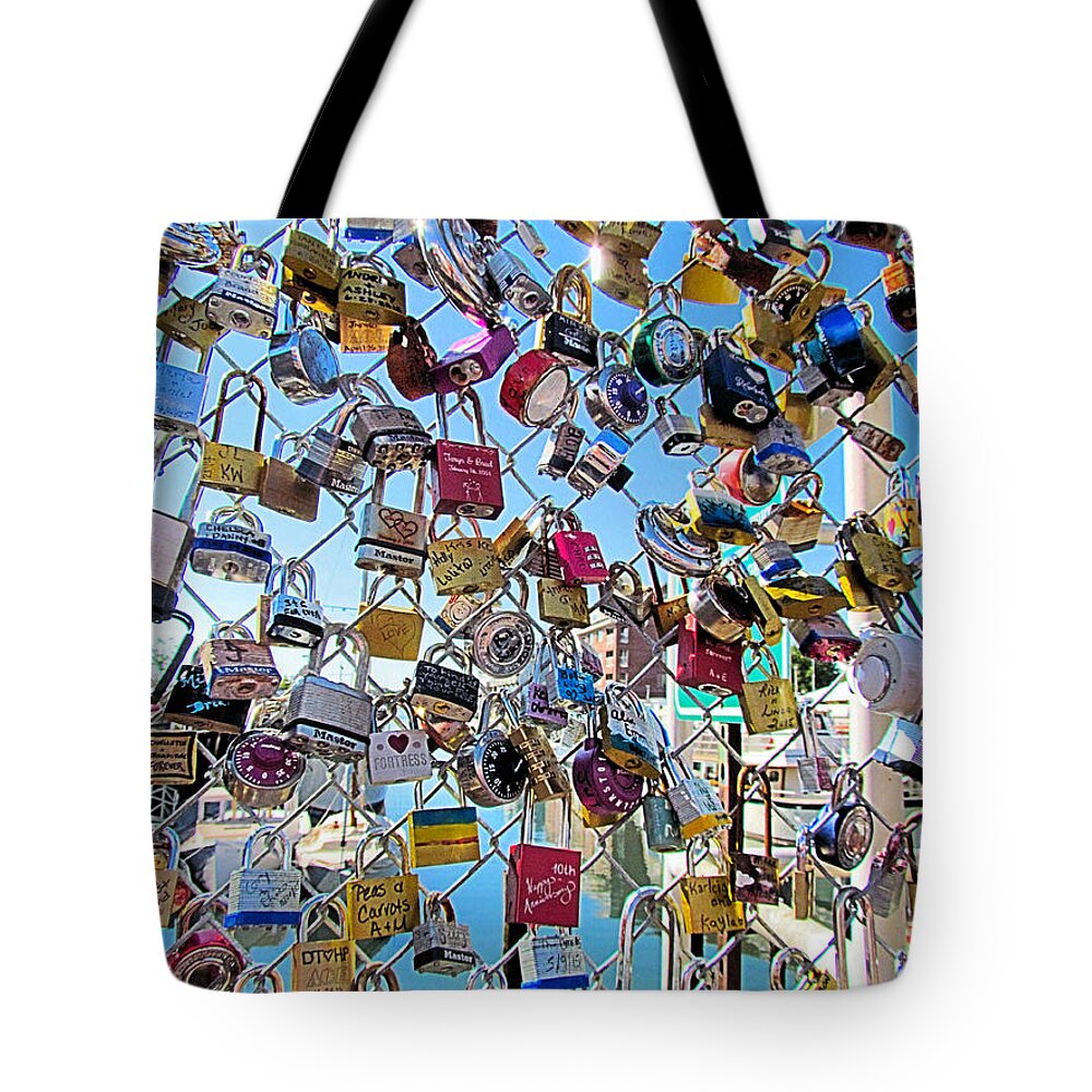 Love Lock Wall Portland Maine Tote Bag by Elizabeth Dow - Fine Art America