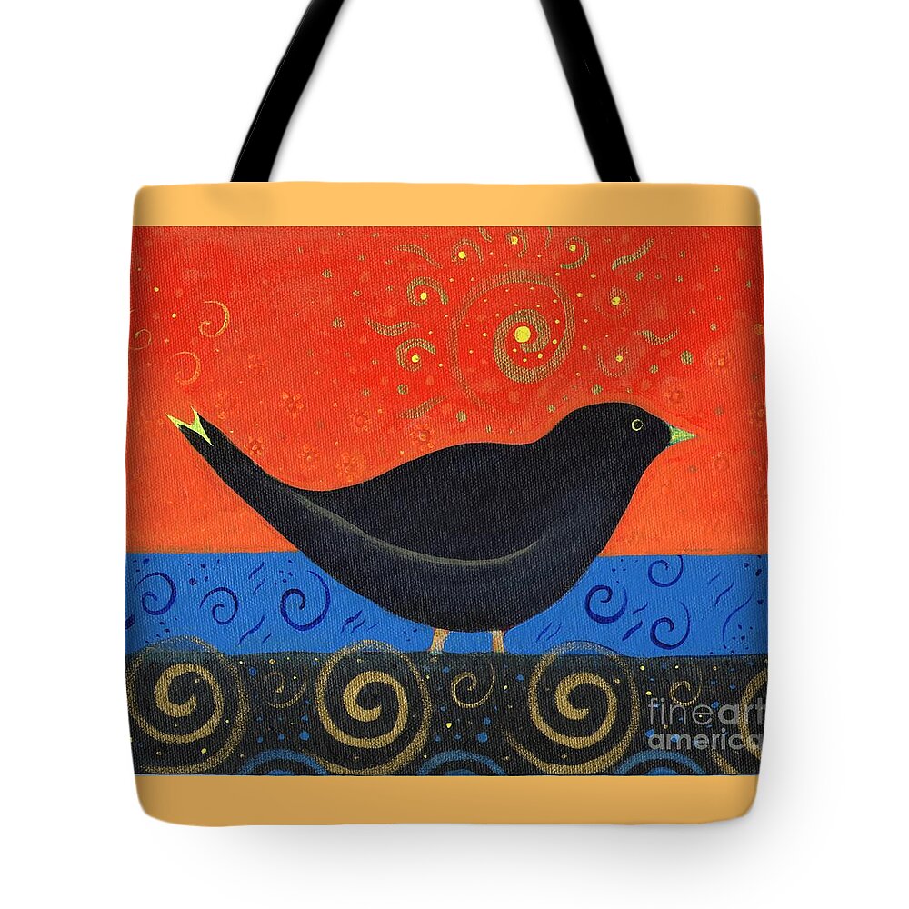 Black Bird Tote Bag featuring the painting Love of Birds by Helena Tiainen