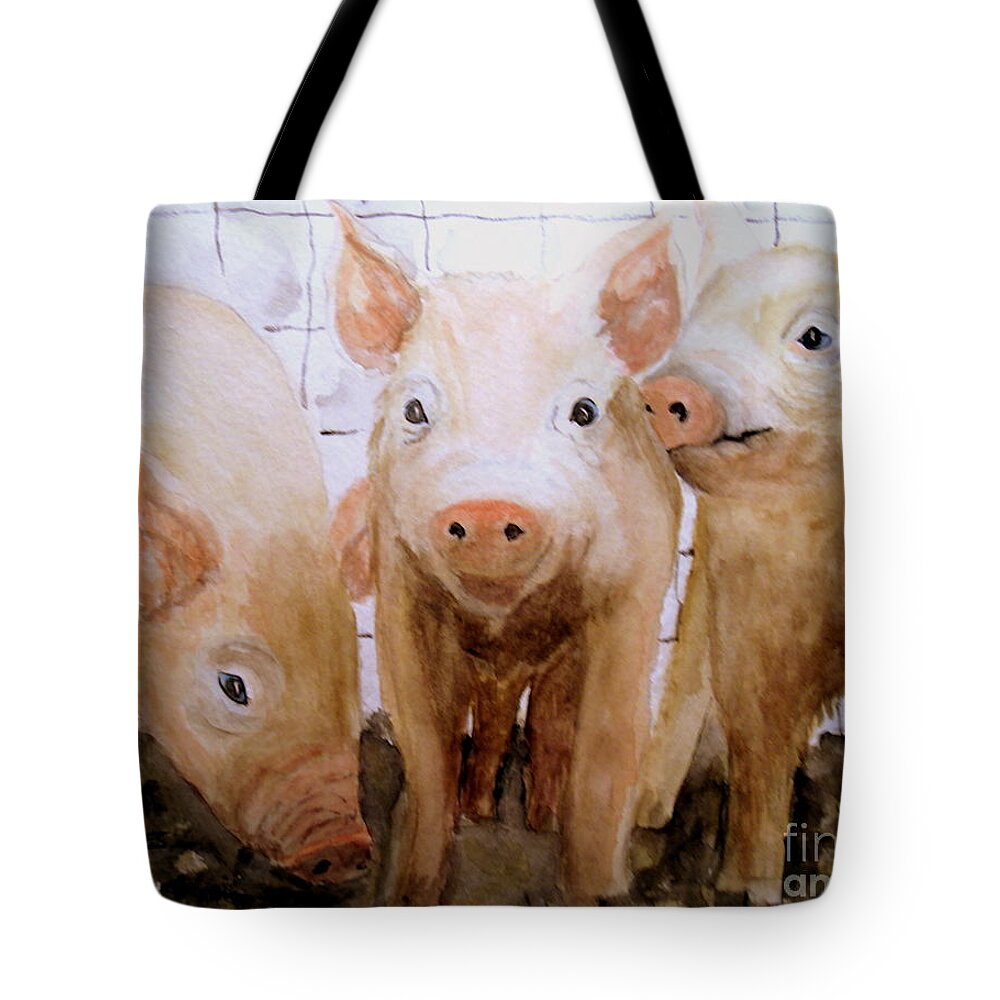 Piglets Tote Bag featuring the painting Love on the Farm by Carol Grimes