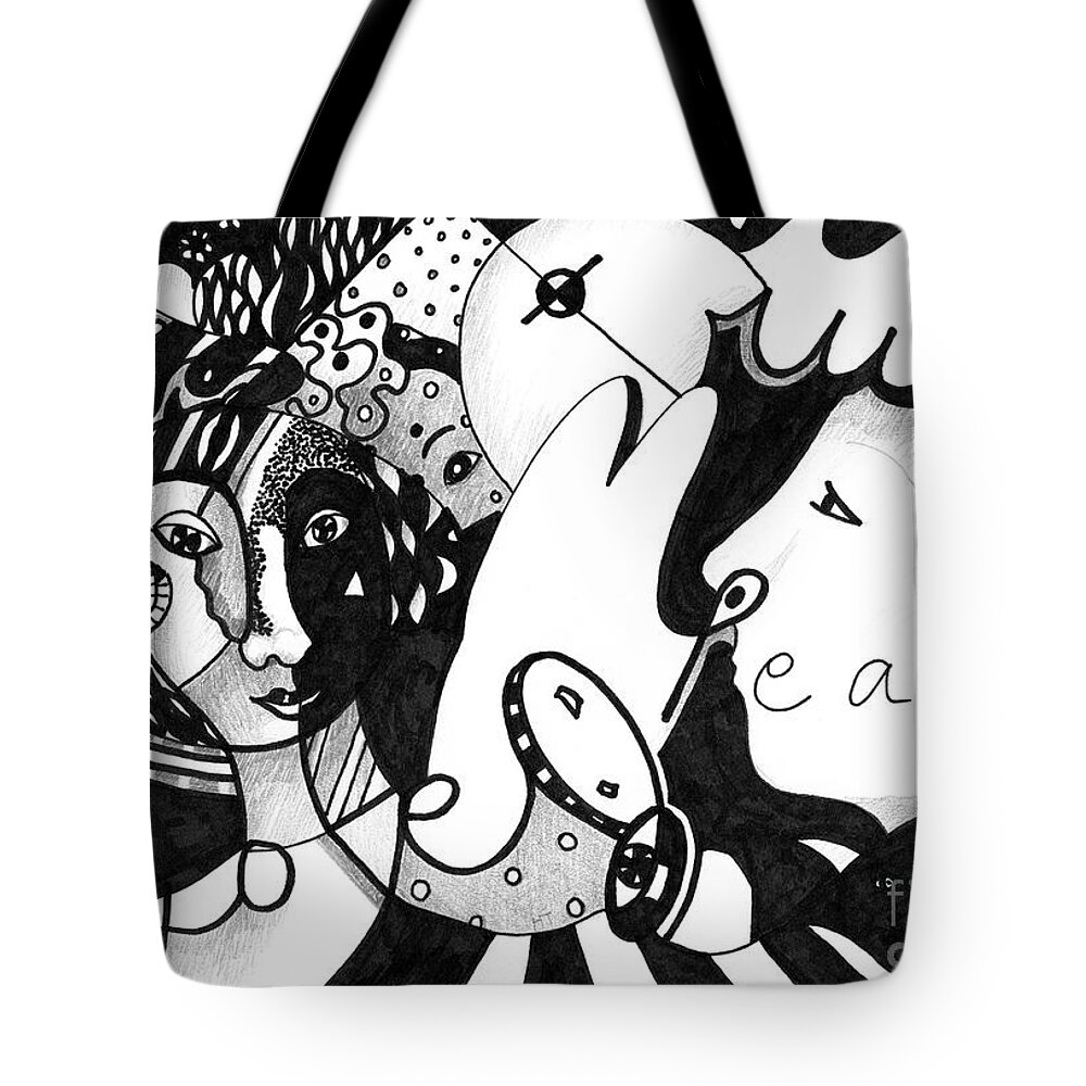 Values Tote Bag featuring the drawing Love Truth Peace by Helena Tiainen