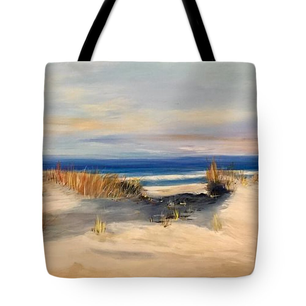 Sand Tote Bag featuring the painting Lover's Key by Janet Visser