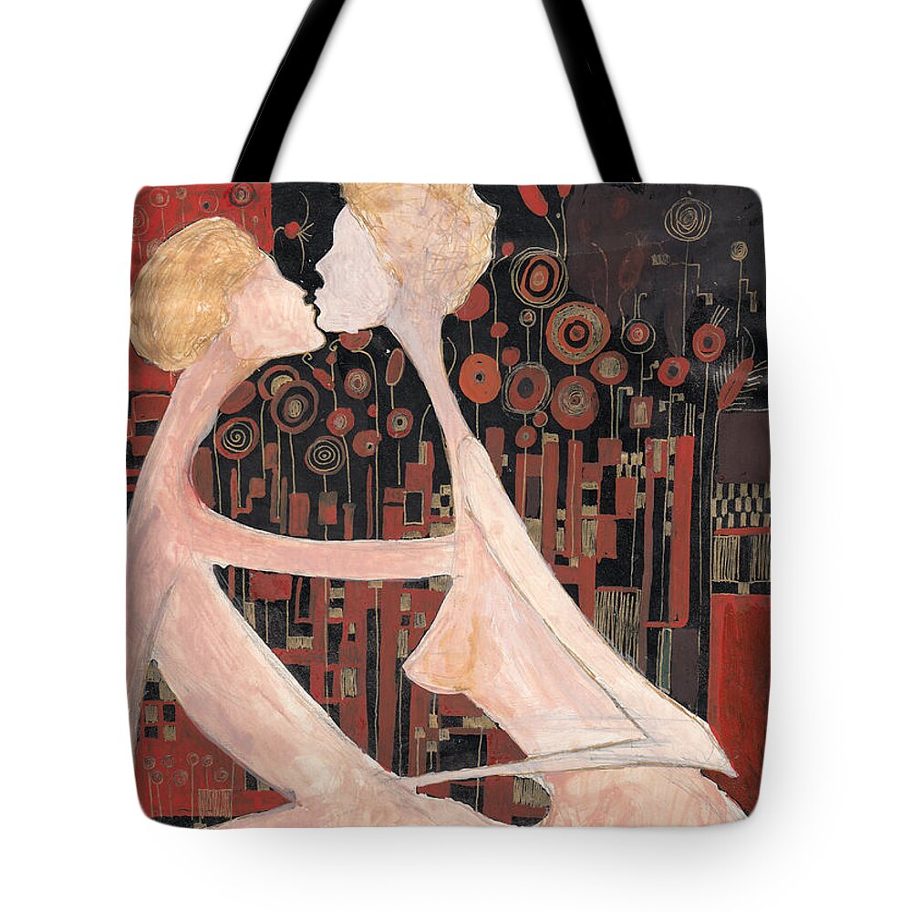 Woman Tote Bag featuring the painting Lovers by Maya Manolova