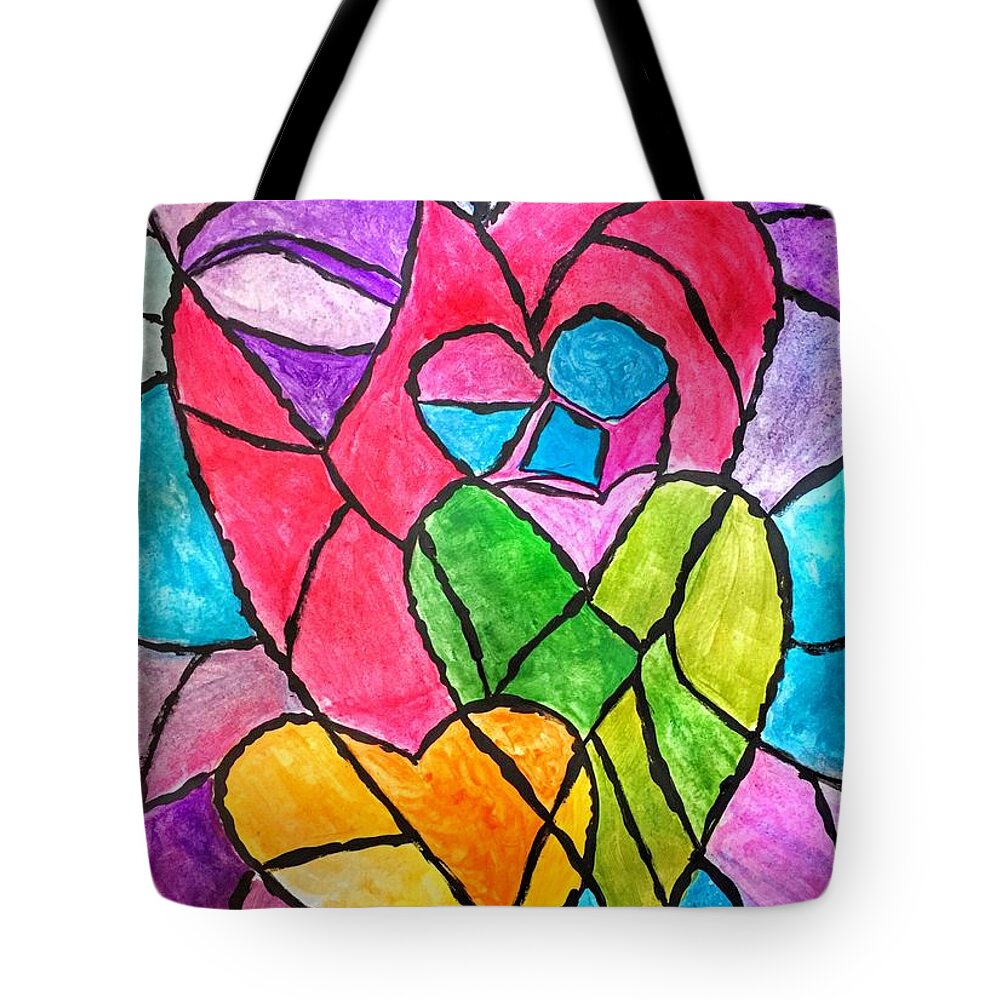 Figurative Abstract Tote Bag featuring the painting Loving Hearts by Anne Sands