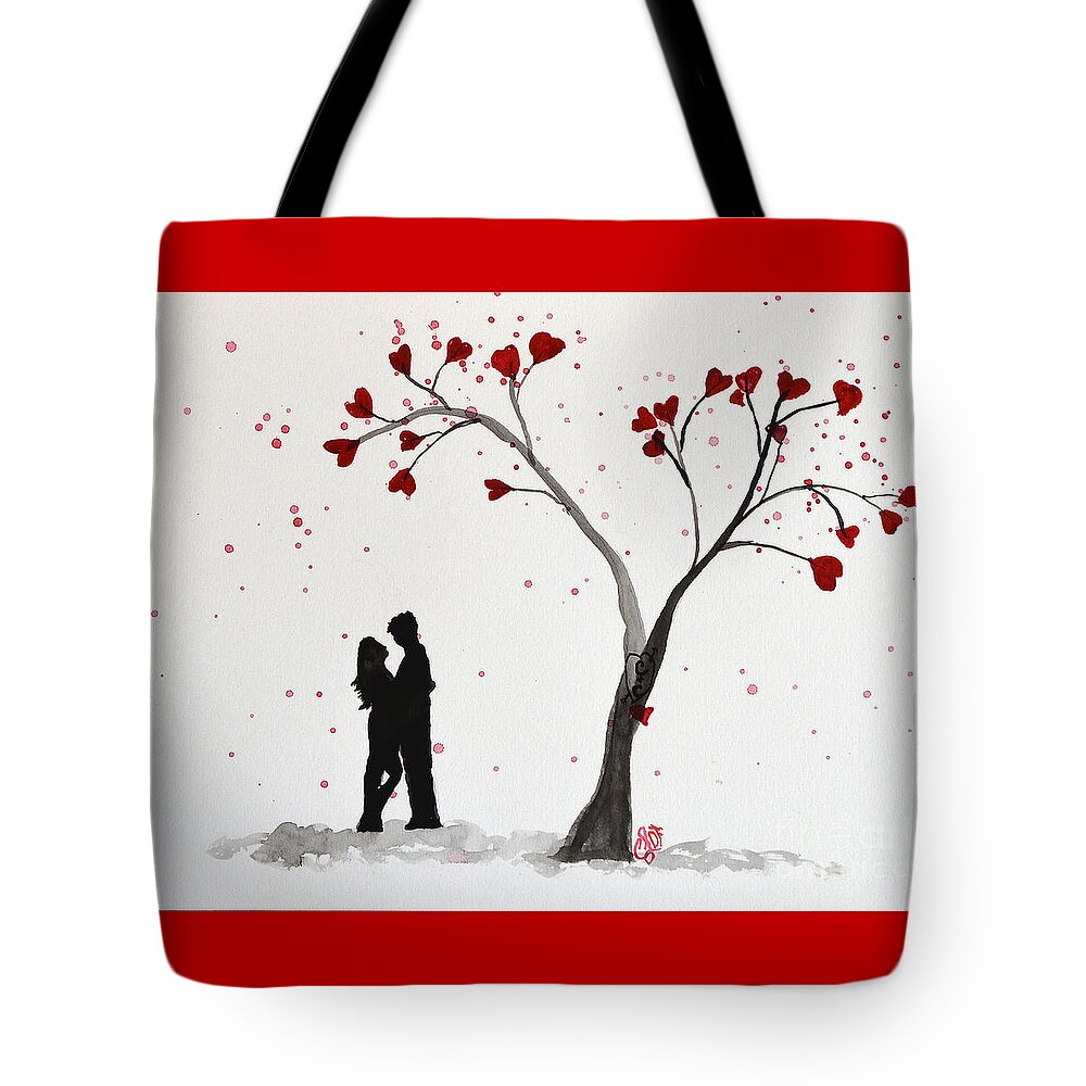 Heart Tree Tote Bag featuring the painting Loving Hearts by Christine Dekkers