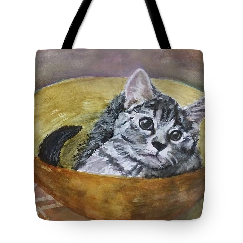 Kitten Tote Bag featuring the painting Loving Lorelai by Cheryl Wallace