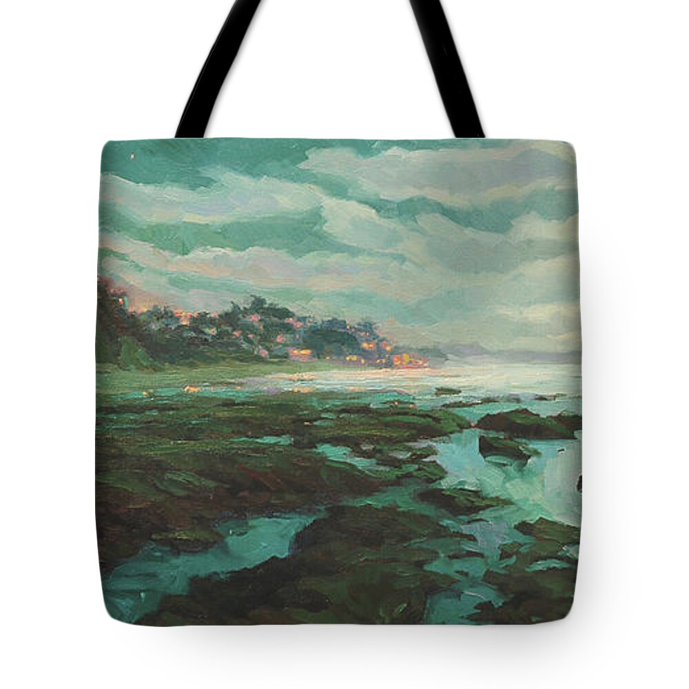 Coast Tote Bag featuring the painting Low Tide at Moonlight by Steve Henderson
