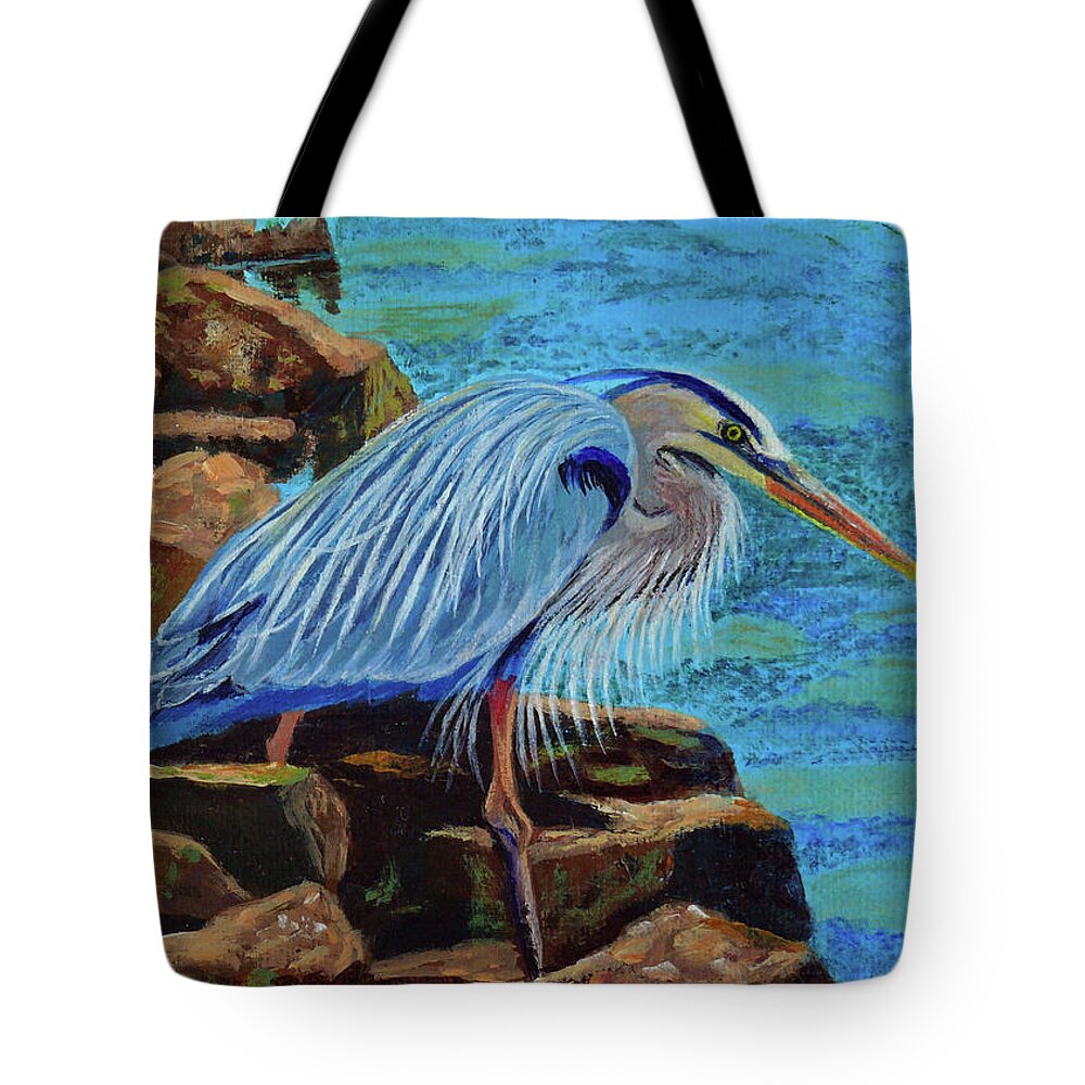 Low Tide Fisherman Tote Bag featuring the painting Low Tide Fisherman by Susan Duda