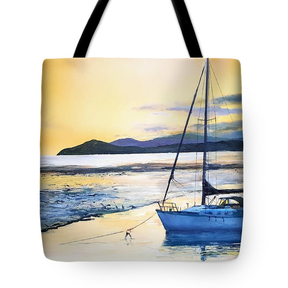 Yacht Tote Bag featuring the painting Low Tide by Tim Johnson