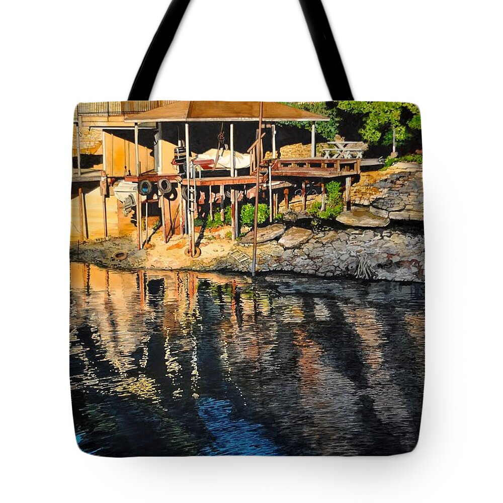 Landscape Tote Bag featuring the painting Low Water by Robert W Cook