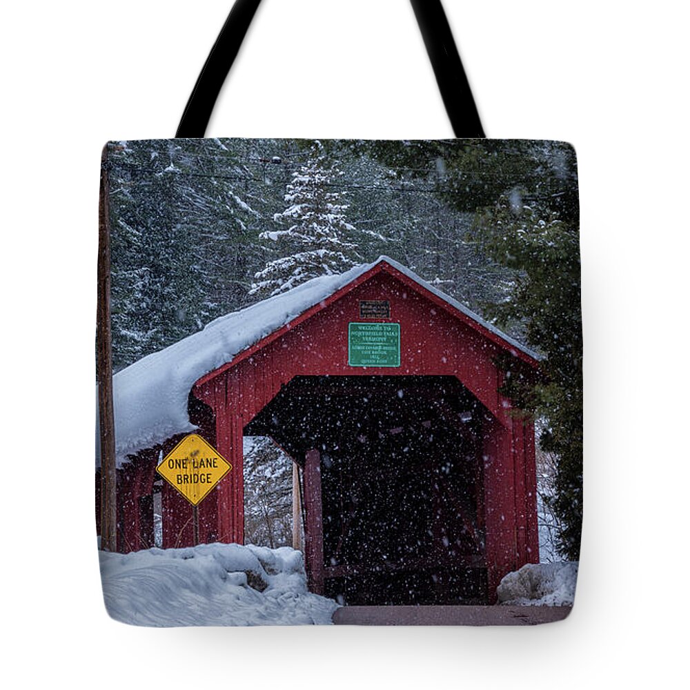 Vermont Tote Bag featuring the photograph Lower Covered Bridge by Scenic Vermont Photography