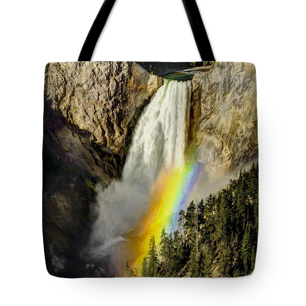 Blue Tote Bag featuring the painting Lower Falls- Yellowstone Park by Penny Lisowski