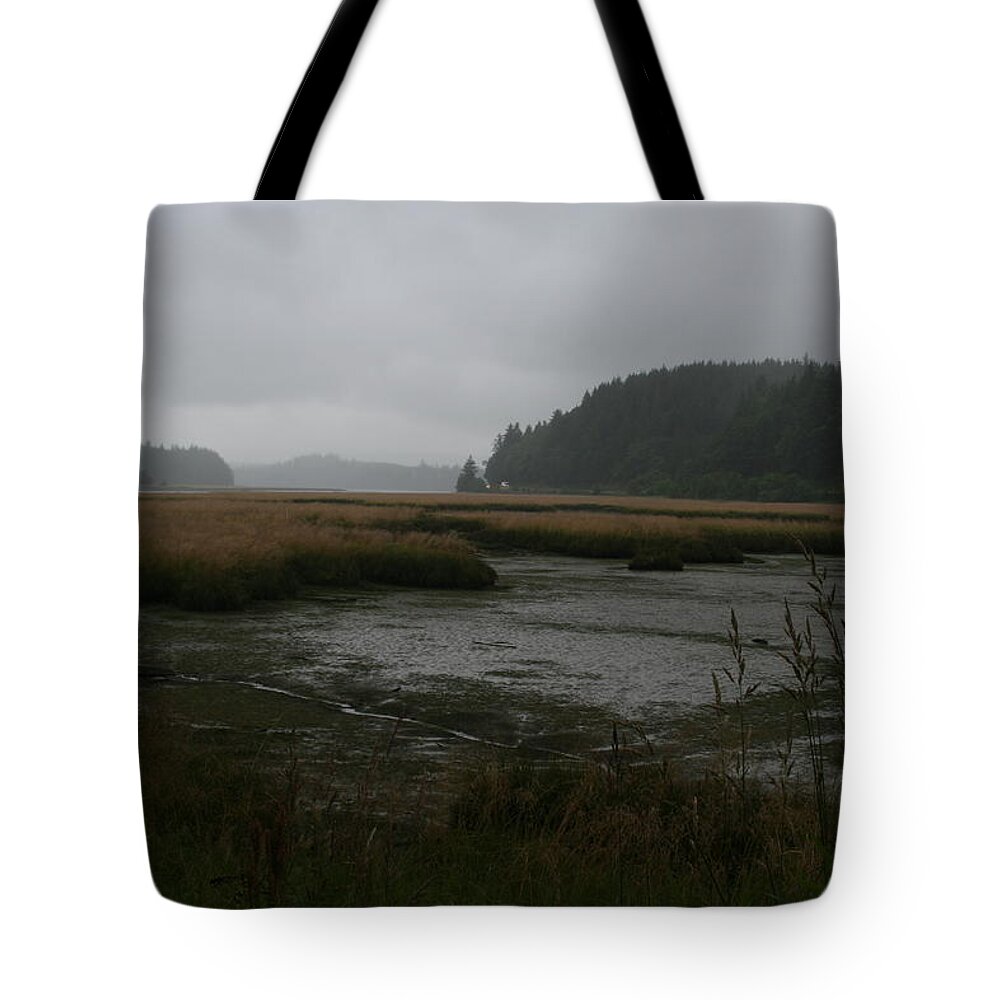 Low Tide Mist Willapa Tote Bag featuring the photograph Lowtide Mist Willapa by Dylan Punke