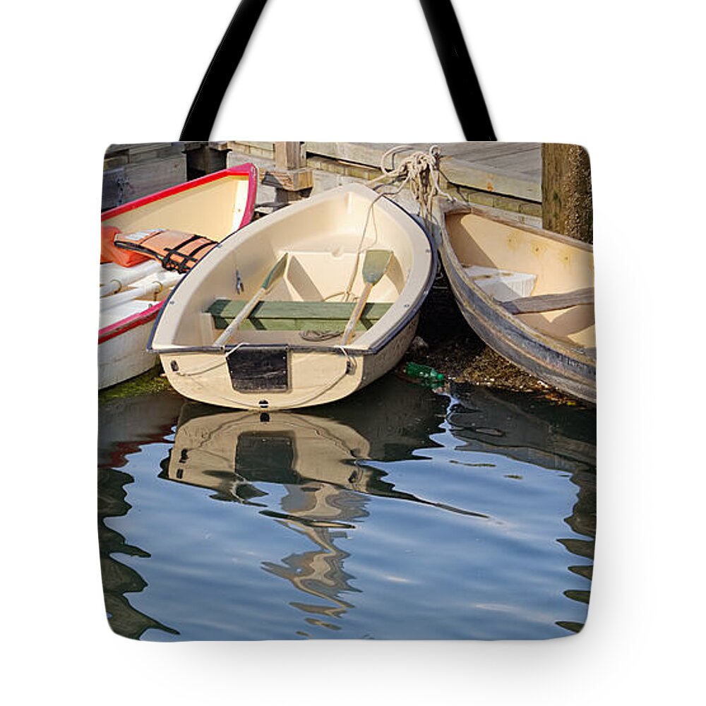 Dock Tote Bag featuring the photograph Lubec Dories by Peter J Sucy