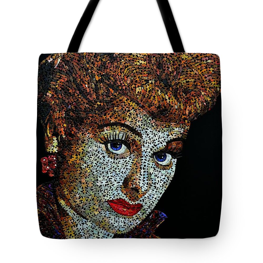 Lucille Ball Tote Bag featuring the mixed media Lucille Ball by Doug Powell