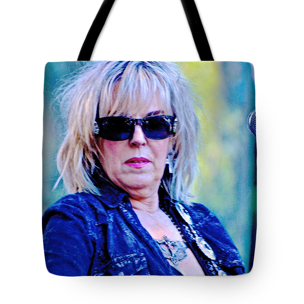 Concert Photography Tote Bag featuring the photograph Lucinda Williams by Debra Amerson