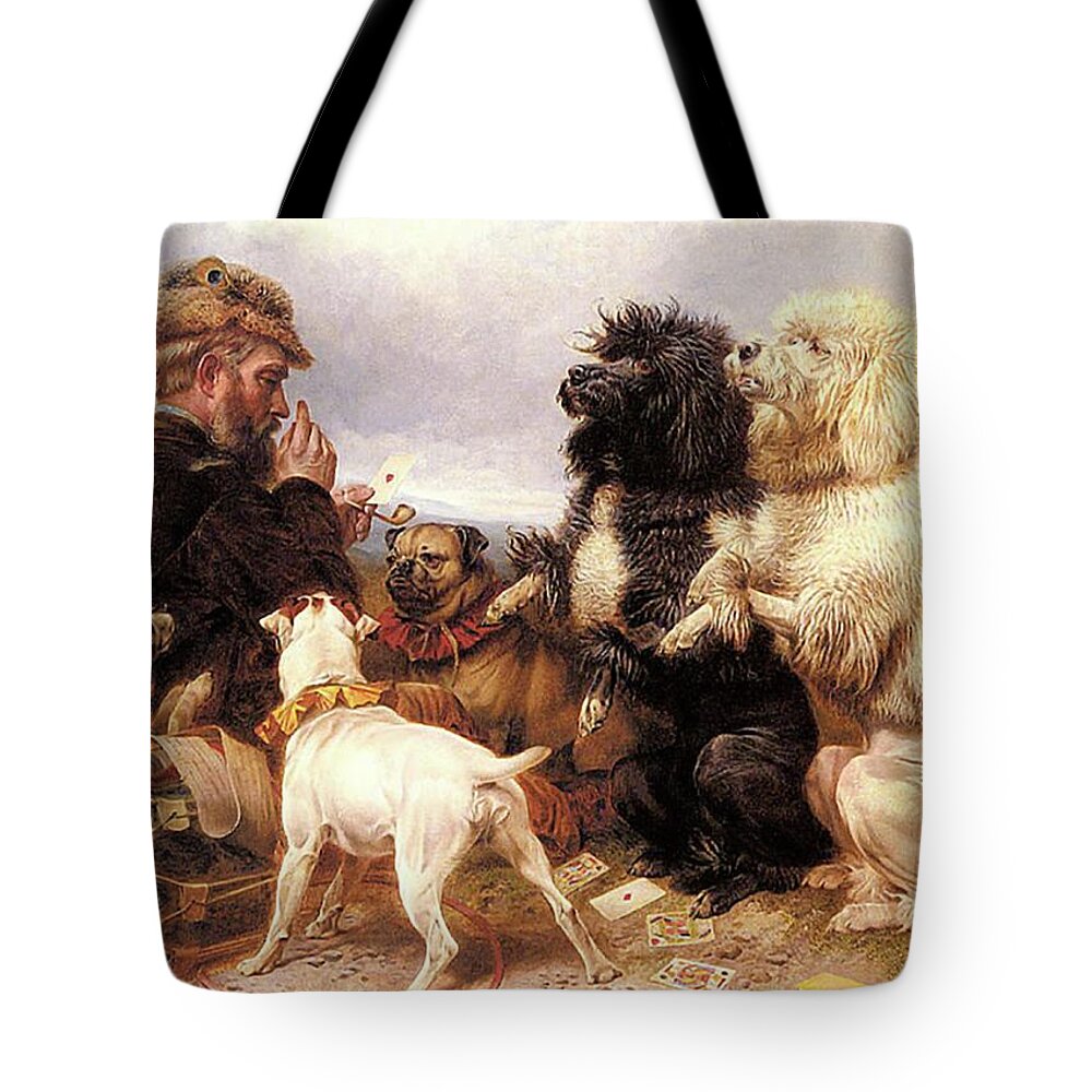 Dog Tote Bag featuring the mixed media Lucky Dogs - Mans Best Friend by Richard Andsdell 1880