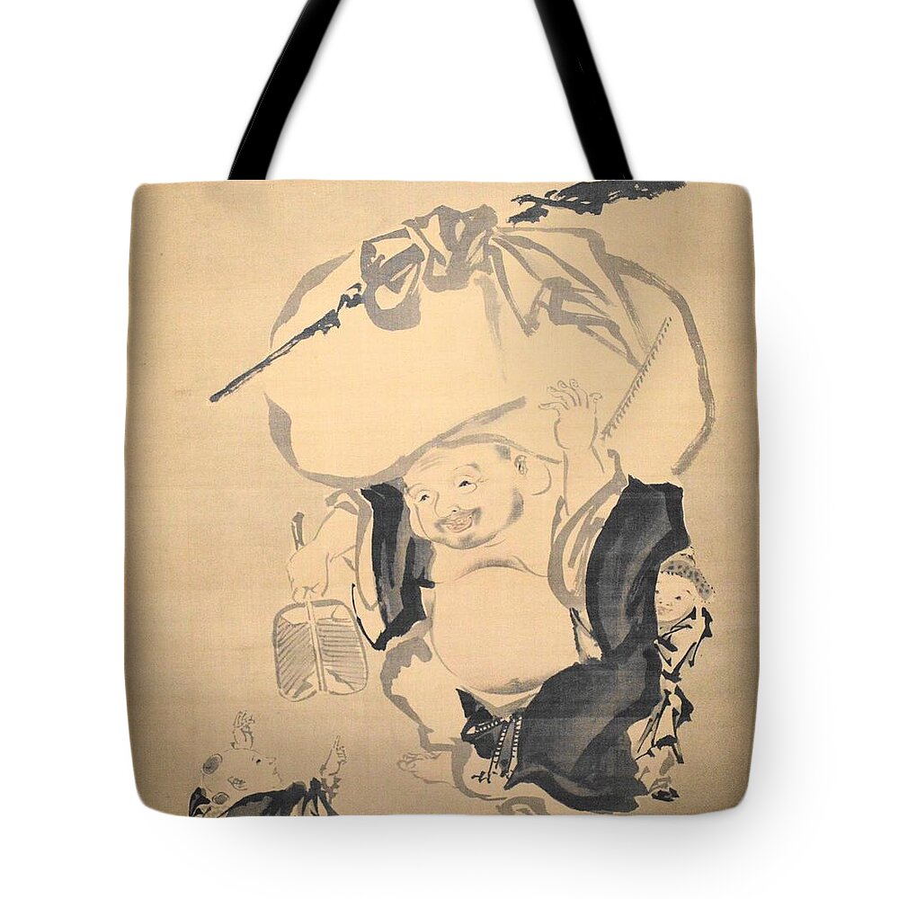 Love Tote Bag featuring the drawing Lucky Gods HOTEI by Keisuke Ueda