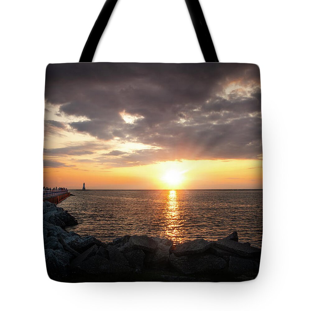 Ludington Mi Beach Sunset Tote Bag featuring the photograph Ludington Beach Sunset by Dean Ginther