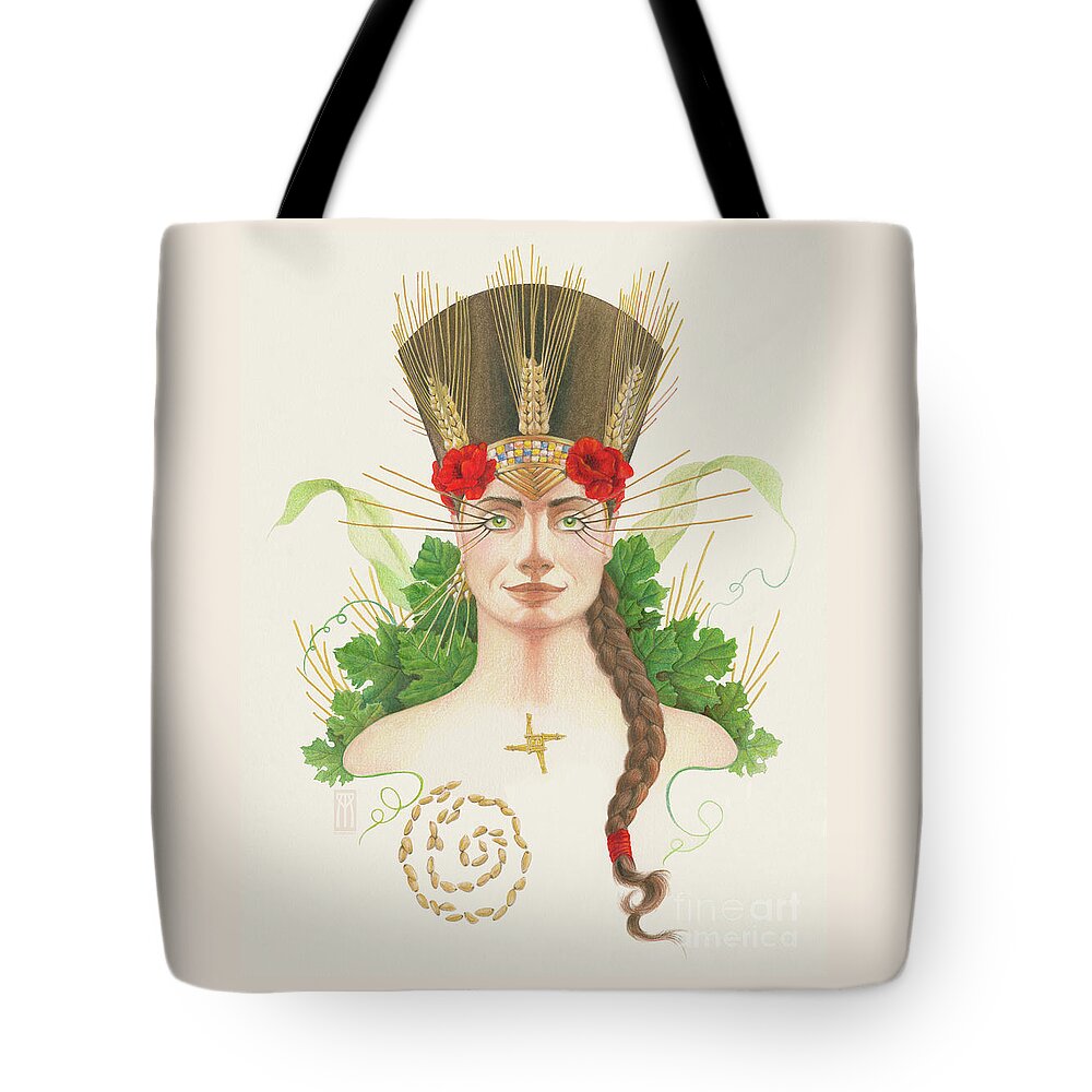 Pagan Art Prints Tote Bag featuring the mixed media Lughnasadh Goddess Portrait by Melissa A Benson