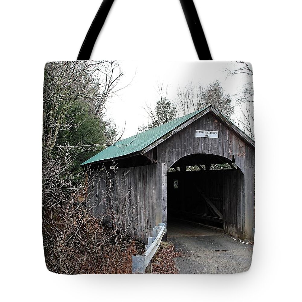 Vermont Tote Bag featuring the photograph Lumber Mill Covered Bridge by Wayne Toutaint
