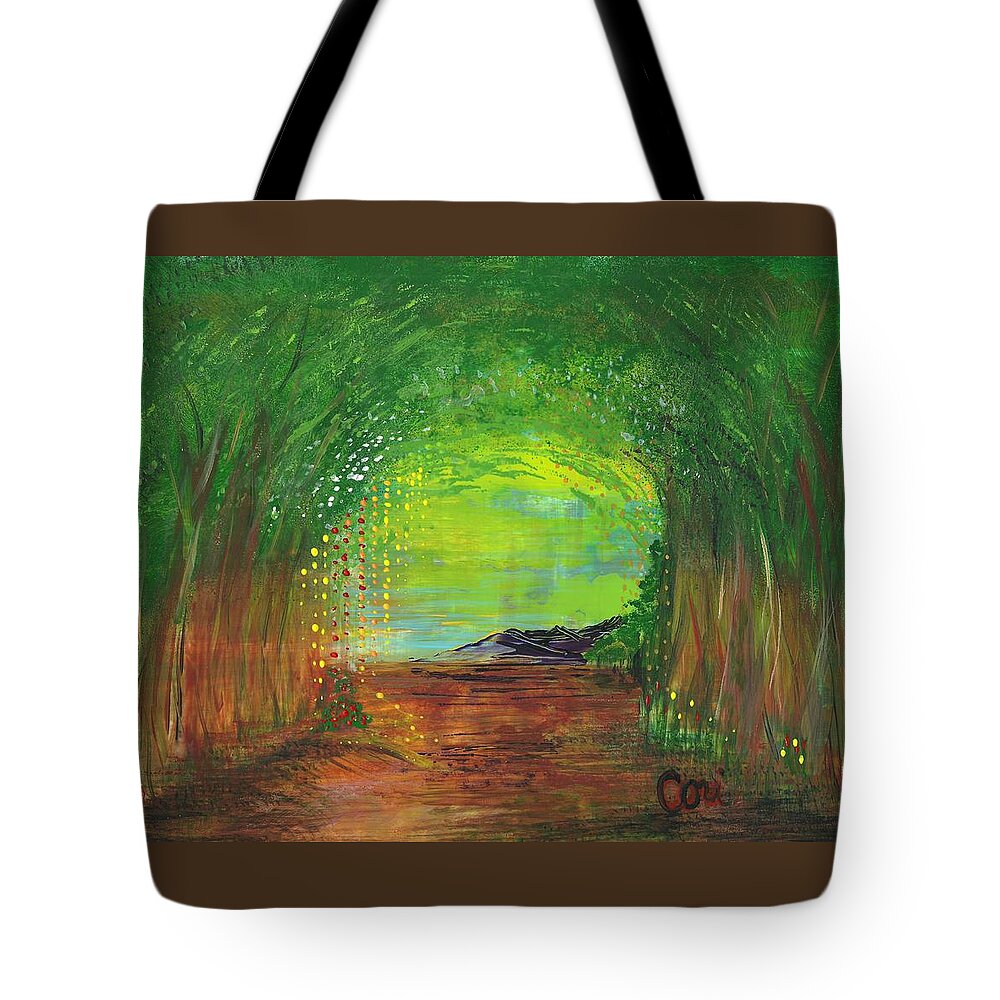 Trees Tote Bag featuring the painting Luminous Path by Corinne Carroll