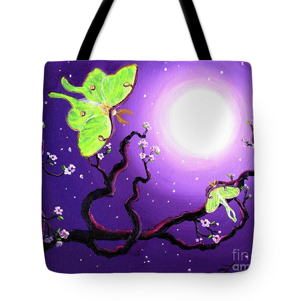 Moth Tote Bag featuring the painting Luna Moths in Moonlight by Laura Iverson