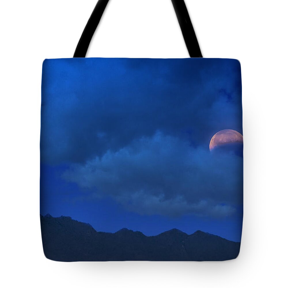 Blood Moon Tote Bag featuring the photograph Lunar Eclipse Hide and Seek by Saija Lehtonen