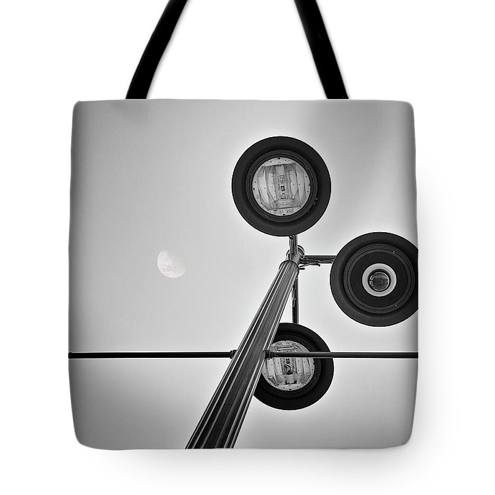 Light Tote Bag featuring the photograph Lunar Lamp in Black and White by Tom Mc Nemar