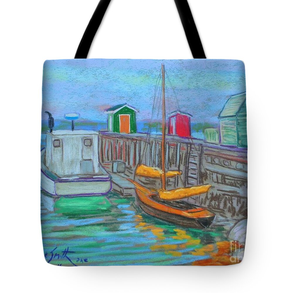 Pastels Tote Bag featuring the pastel Lunenburg Waterfront by Rae Smith