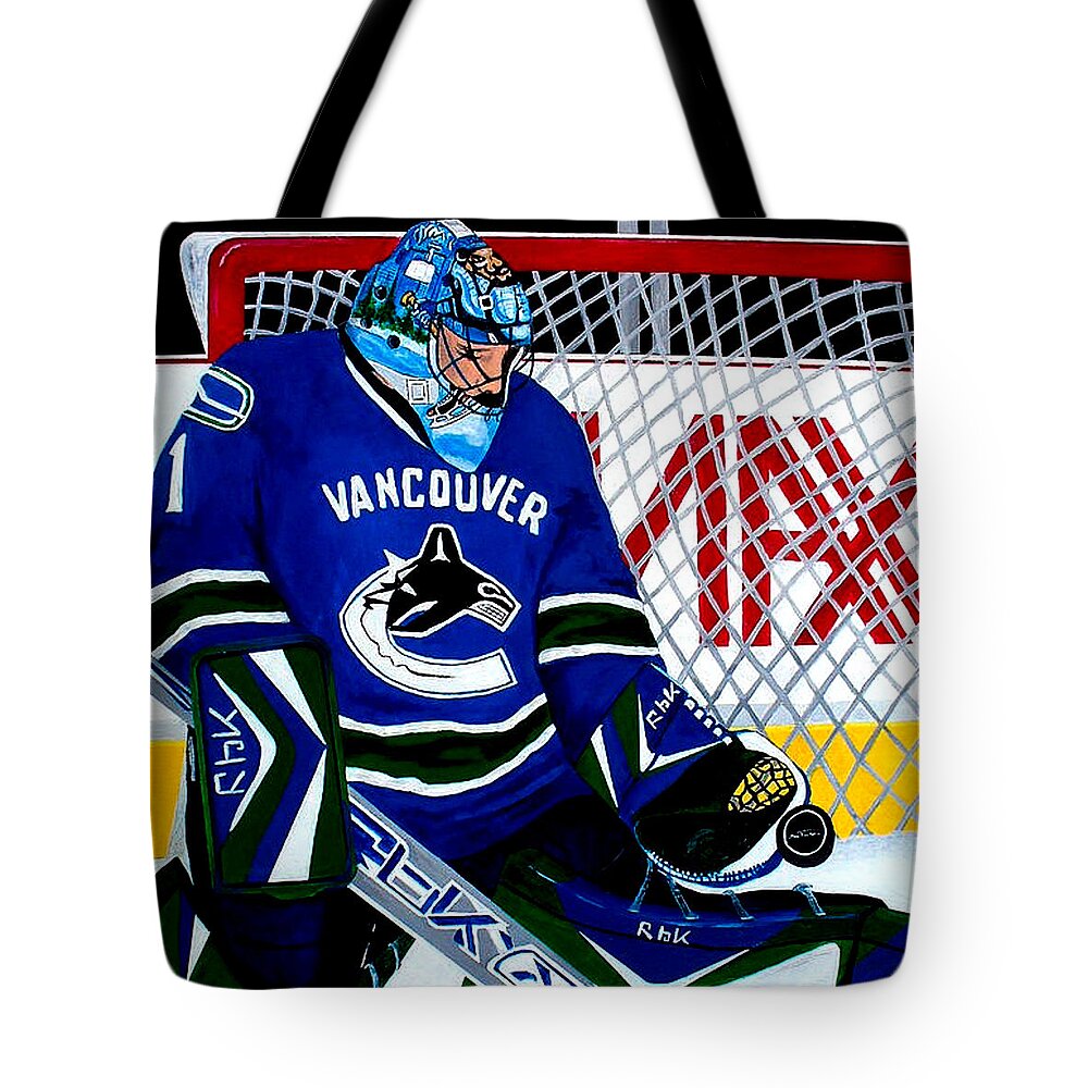 Nhl Tote Bag featuring the painting Luongo by Pj LockhArt