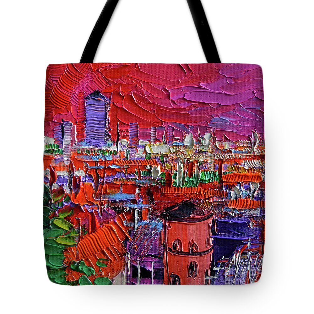 Lyon View In Pink Tote Bag featuring the painting Lyon View In Pink by Mona Edulesco