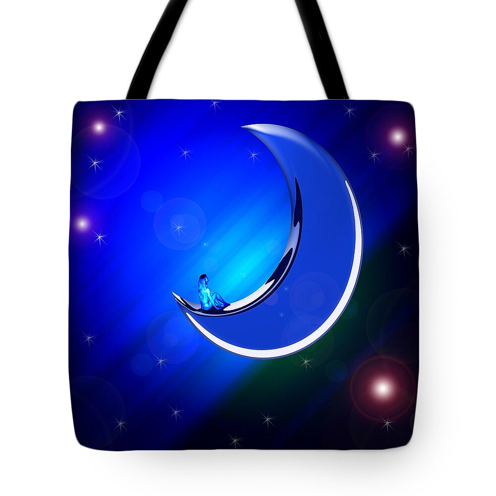 Moon Woman Dream Sky Night Stars Nude Universe World Lady Girl Fantasy Tote Bag featuring the digital art Ma Moon by Andrea Lawrence