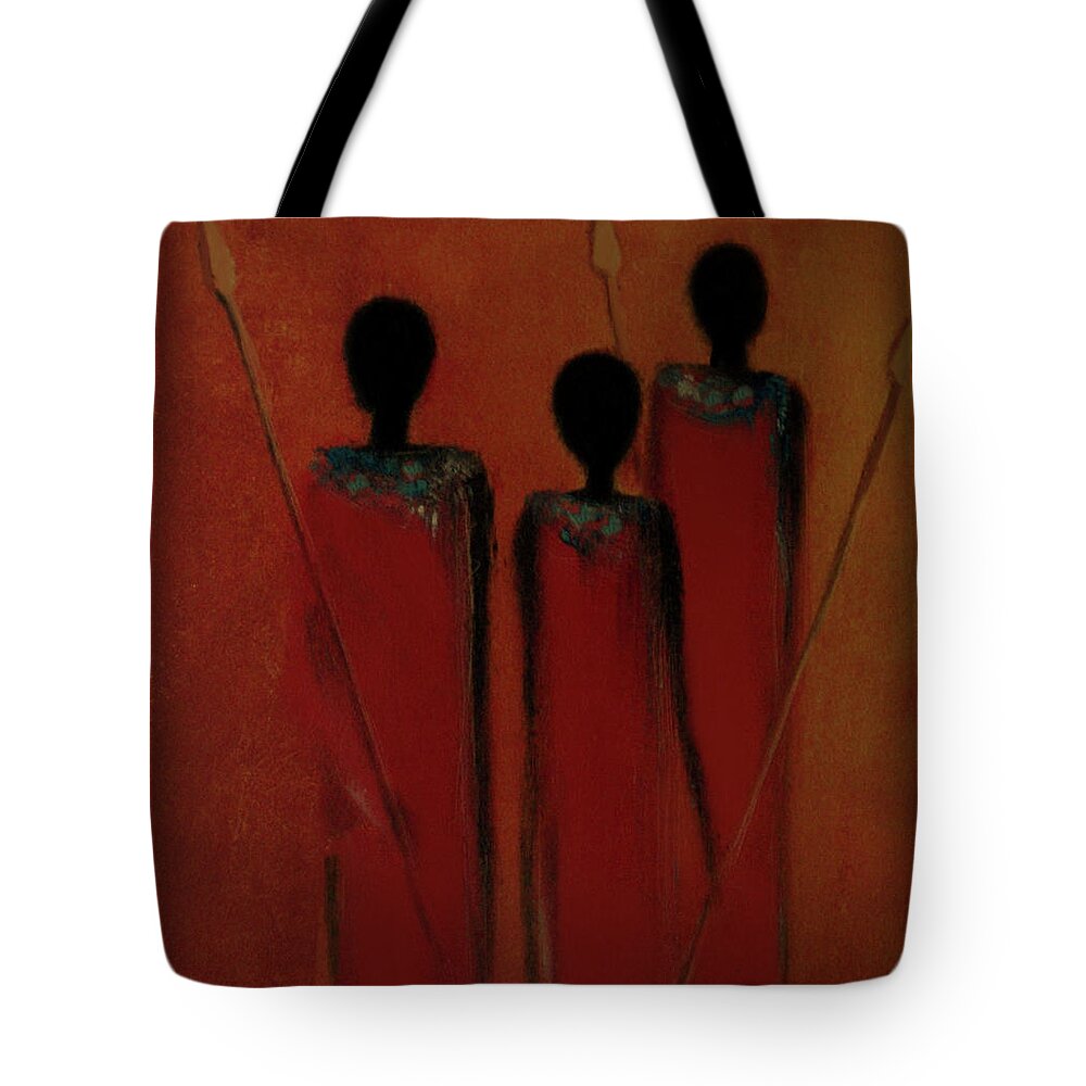 Maasai Tote Bag featuring the painting Maasai Trio by David Dehner