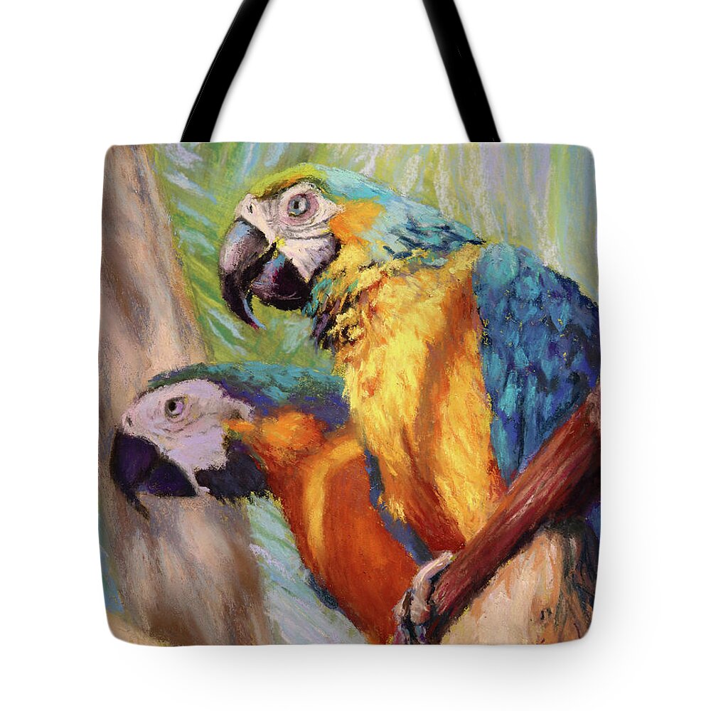 Parrots Tote Bag featuring the painting Macaws in the Sunshine by Susan Jenkins