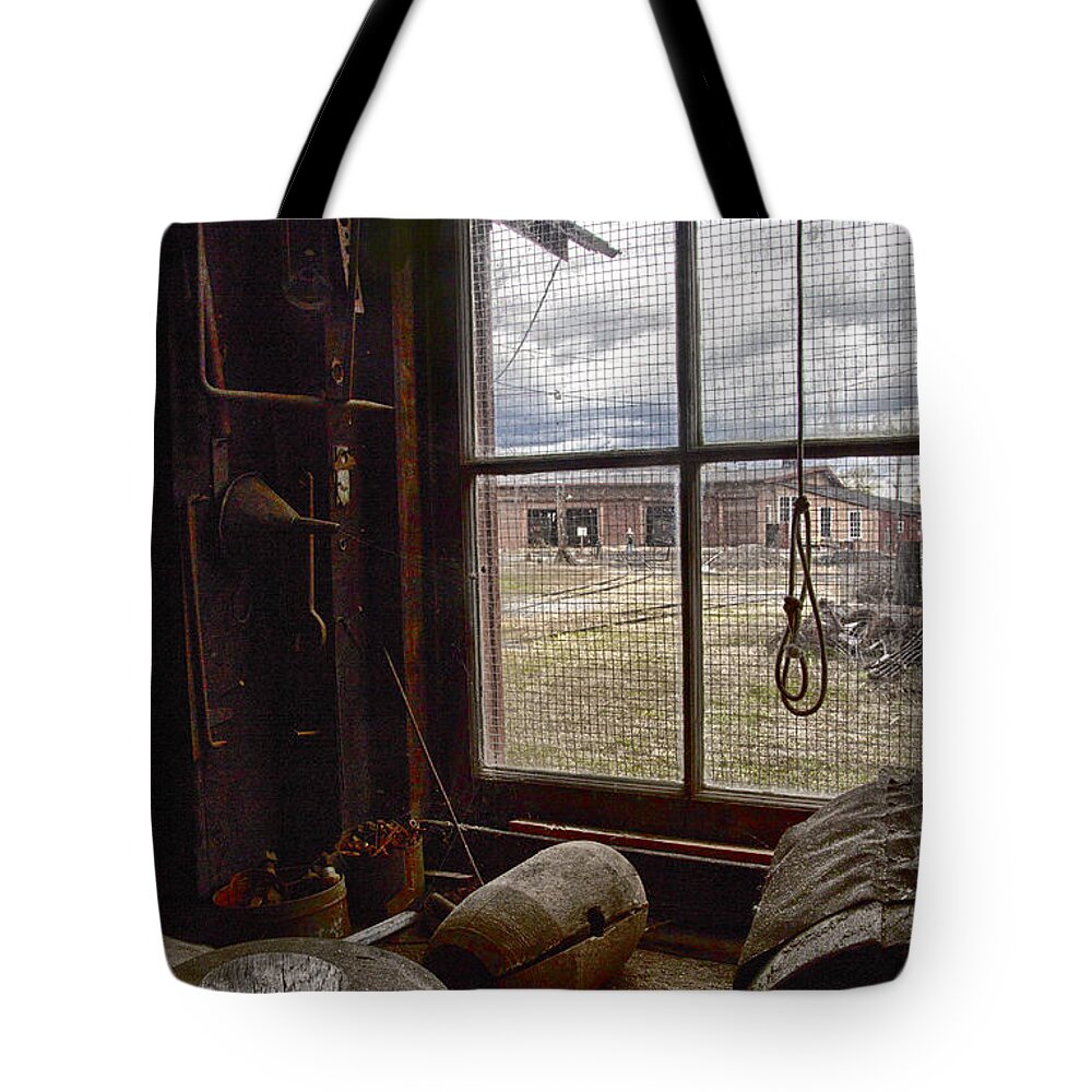 East Broad Top Tote Bag featuring the photograph Machine Shop Window Still Life 4 by ELDavis Photography
