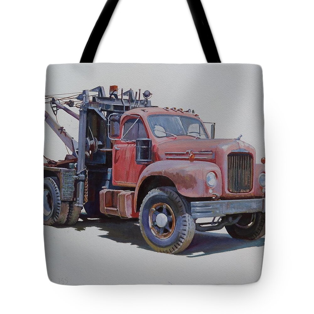 Mack Tote Bag featuring the painting Mack wrecker. by Mike Jeffries