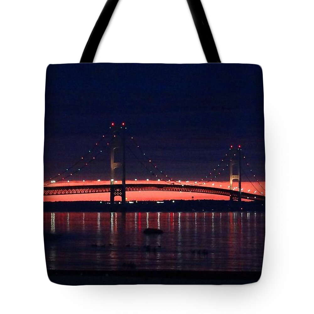 Mackinac Bridge Tote Bag featuring the photograph Mackinac Bridge on a June Evening by Keith Stokes