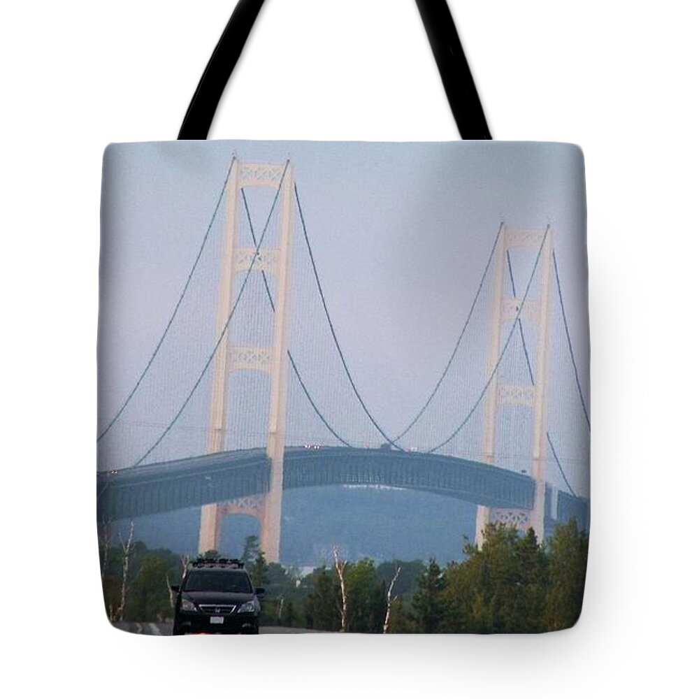 Bridge Tote Bag featuring the photograph Mackinac Bridge by Peggy King