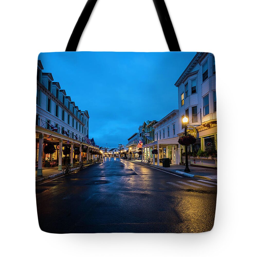 Landscape Tote Bag featuring the photograph Mackinac Island Town at Dawn by Scott Cunningham