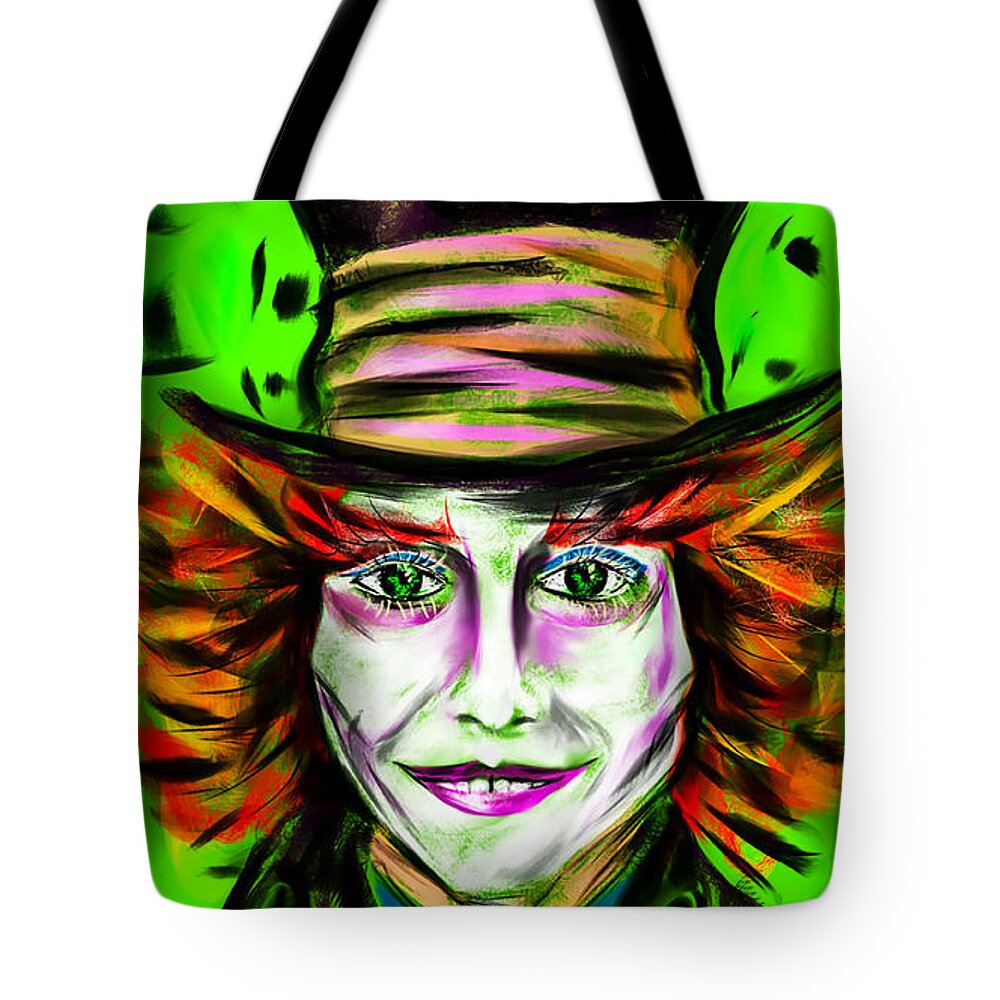 Mad Hutter Tote Bag featuring the drawing Mad Hatter #2 by Alessandro Della Pietra