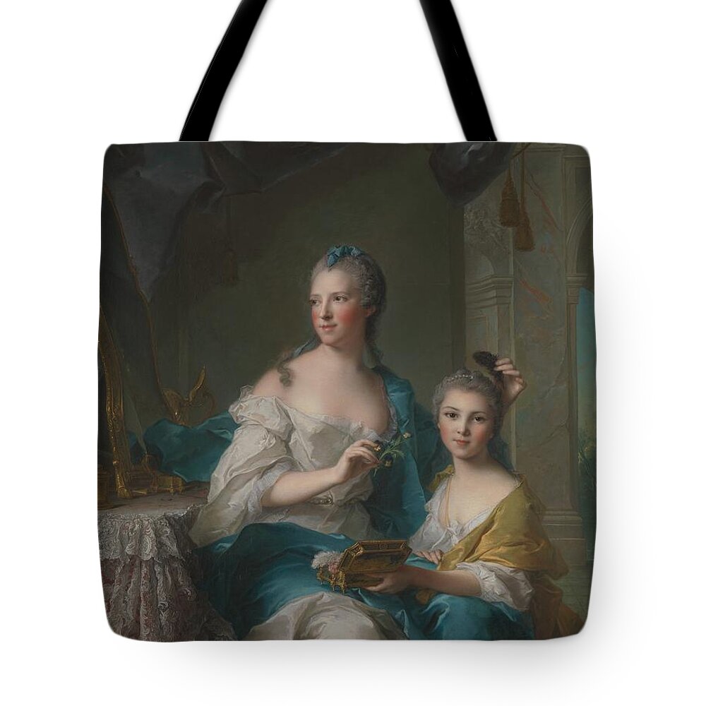 Jean Marc Nattier (french Tote Bag featuring the painting Madame Marsoler with daughter by MotionAge Designs