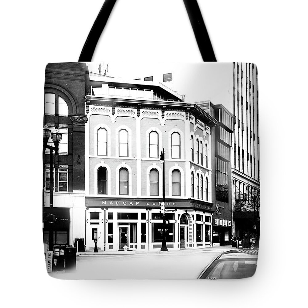 Monroe Tote Bag featuring the photograph Madcap at Monroe High Key by Evie Carrier